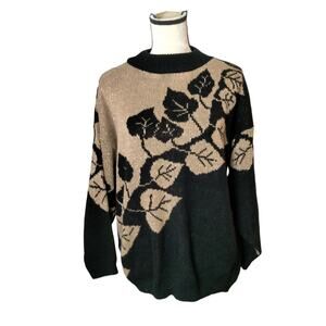 Vintage Womens Black Gold Metallic Sparkle Sweater Slouchy Acrylic Lurex